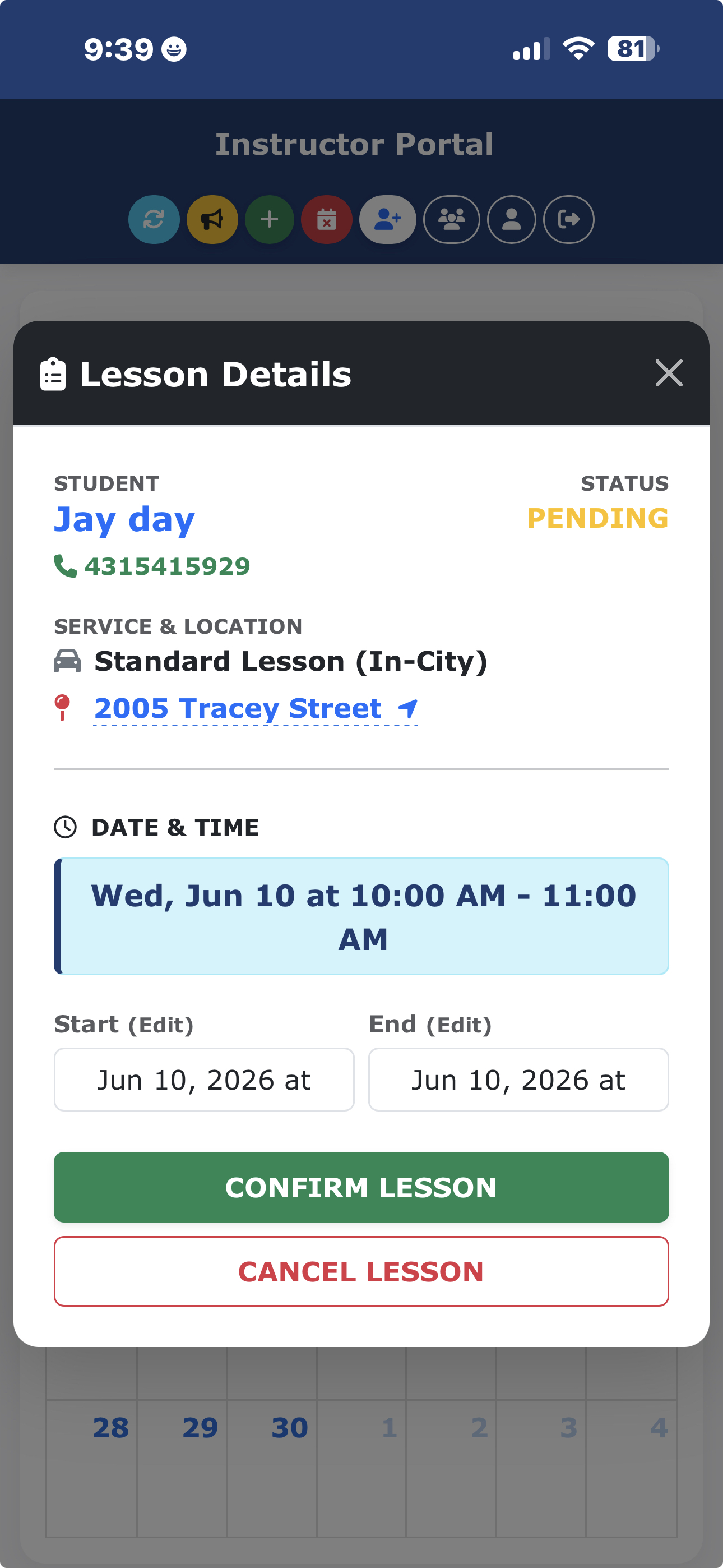 Instructor App View 1
